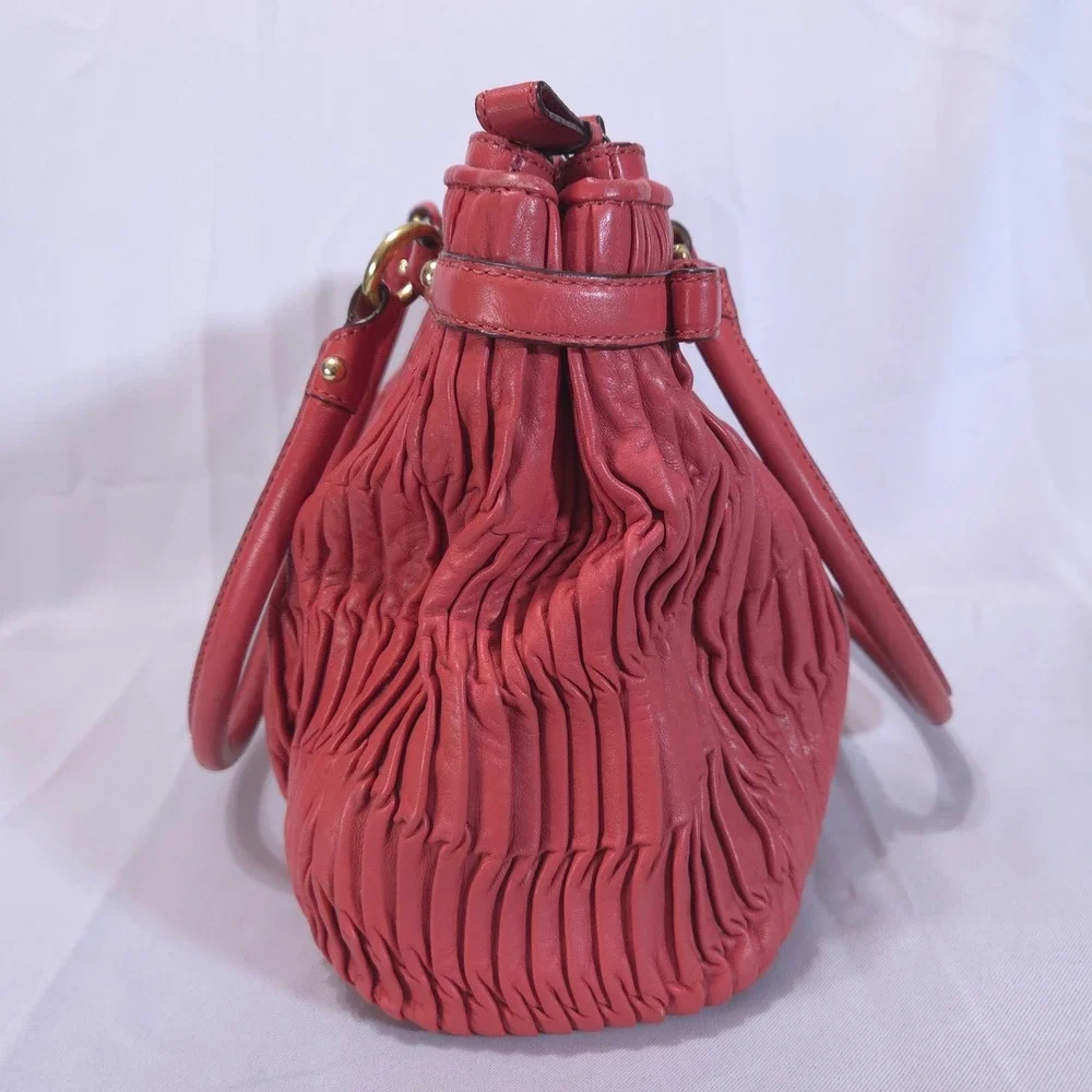 Coach Madison Kara Gathered Leather Purse/Satchel Bag Coral Red 22325